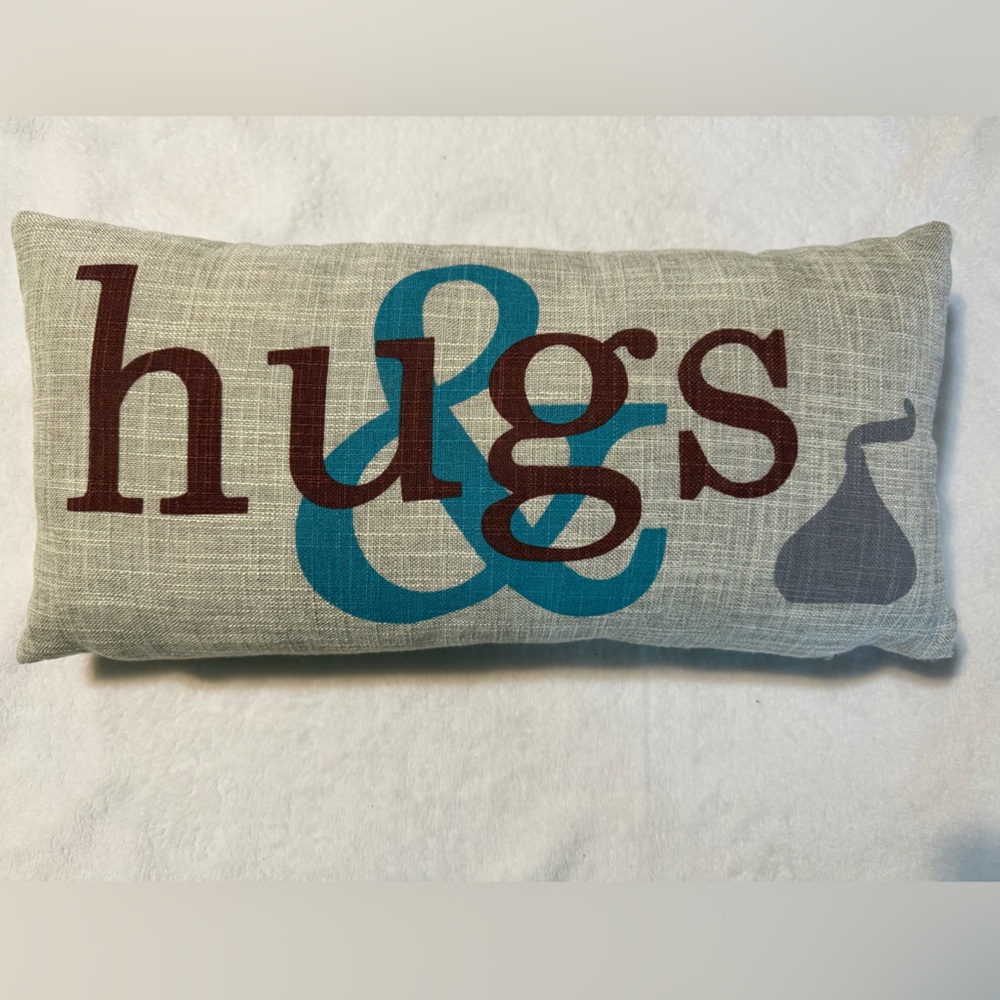 Hershey's Kisses Hugs & Kisses Lumbar Pillow Gray‎ Teal Decorative Accent 18x8